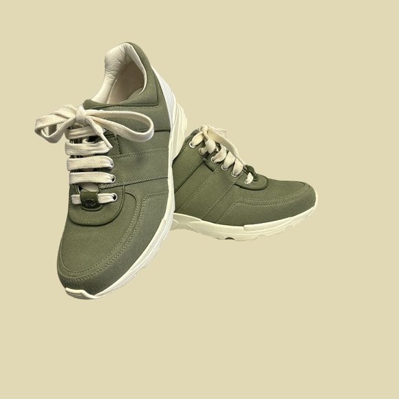 CHANEL Shoes - Chanel Khaki Olive Green Canvas Sneakers